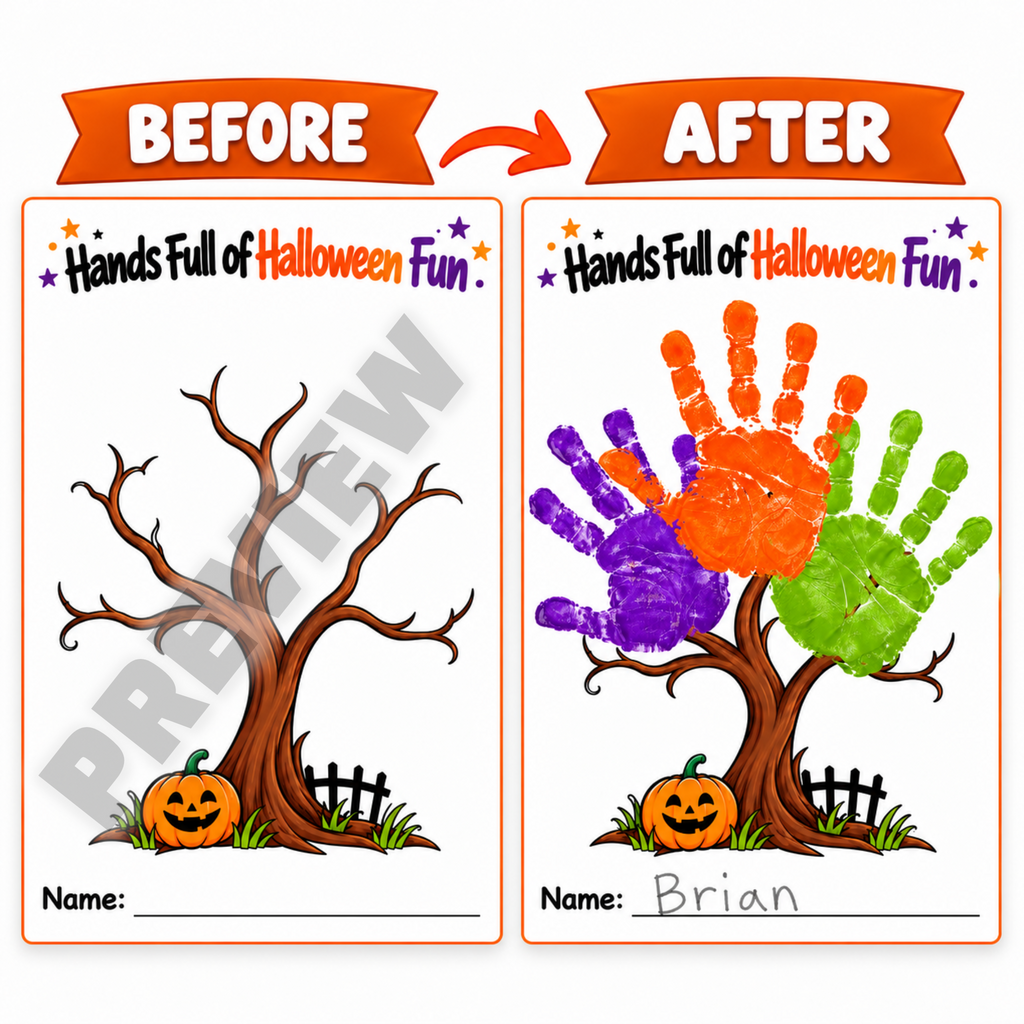 Halloween Handprint Craft for Kids | Halloween Tree Art Activity & Handprint Keepsake Printable