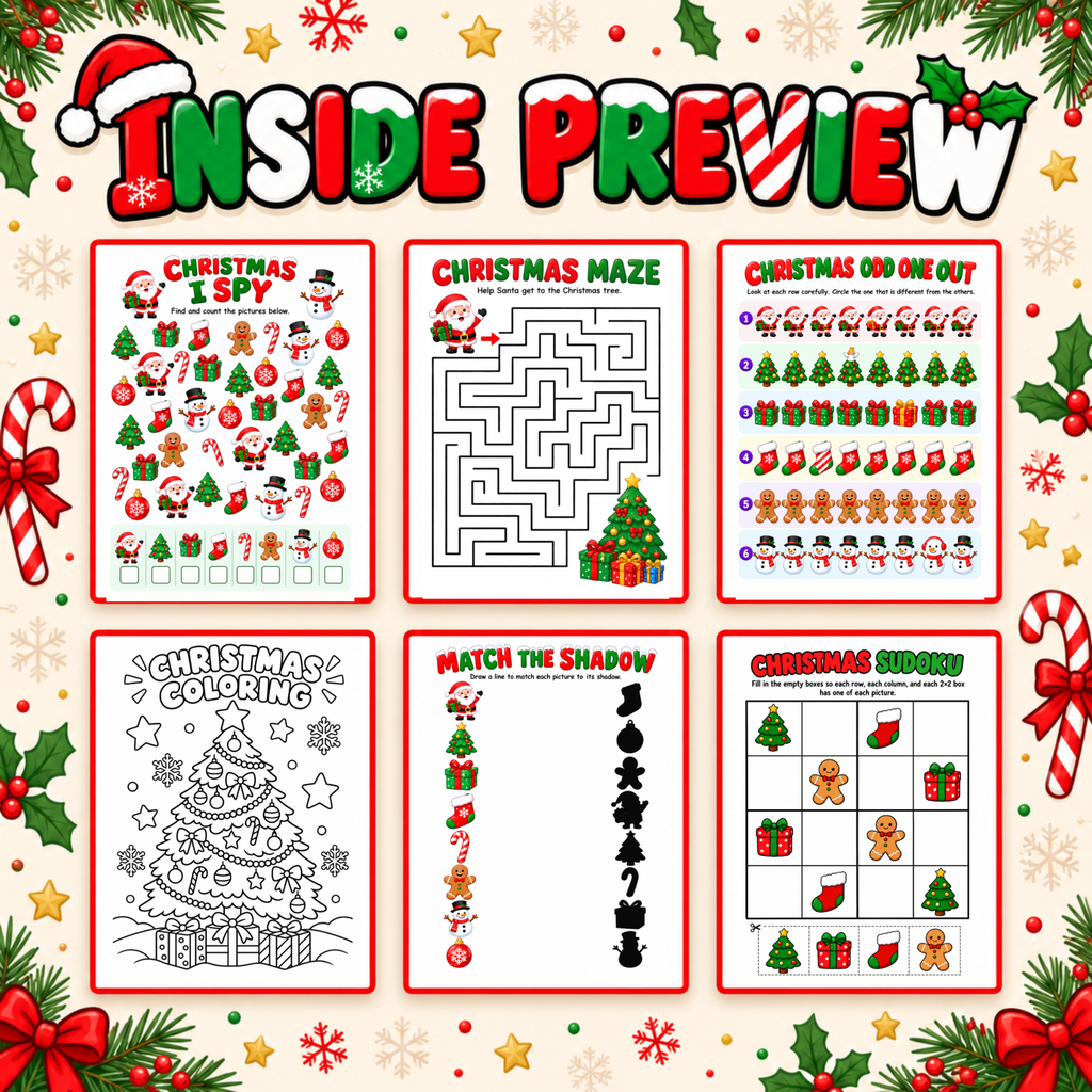 Christmas Activity Pack for Kids, 15 Printable Christmas Games, Classroom Party Activities, Kids Christmas Party Games, XMAS Activities