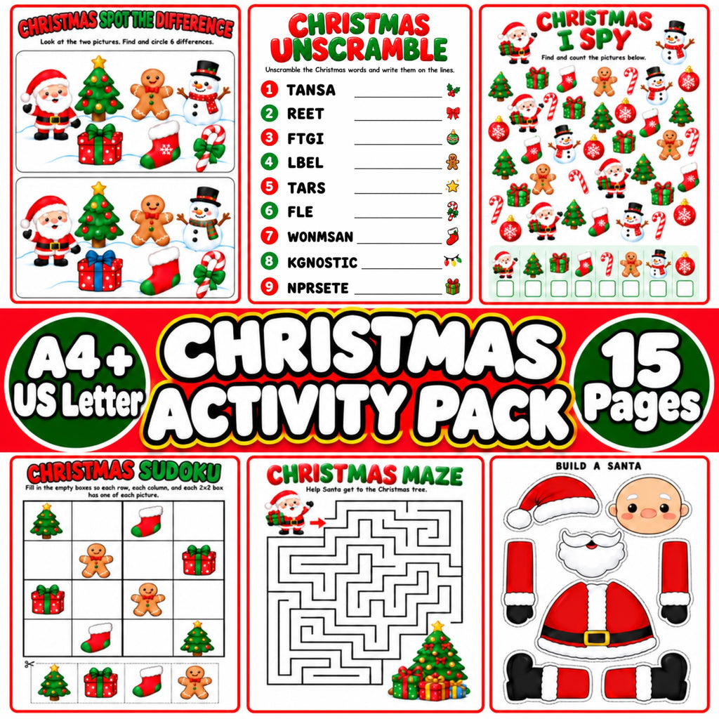 Christmas Activity Pack for Kids, 15 Printable Christmas Games, Classroom Party Activities, Kids Christmas Party Games, XMAS Activities