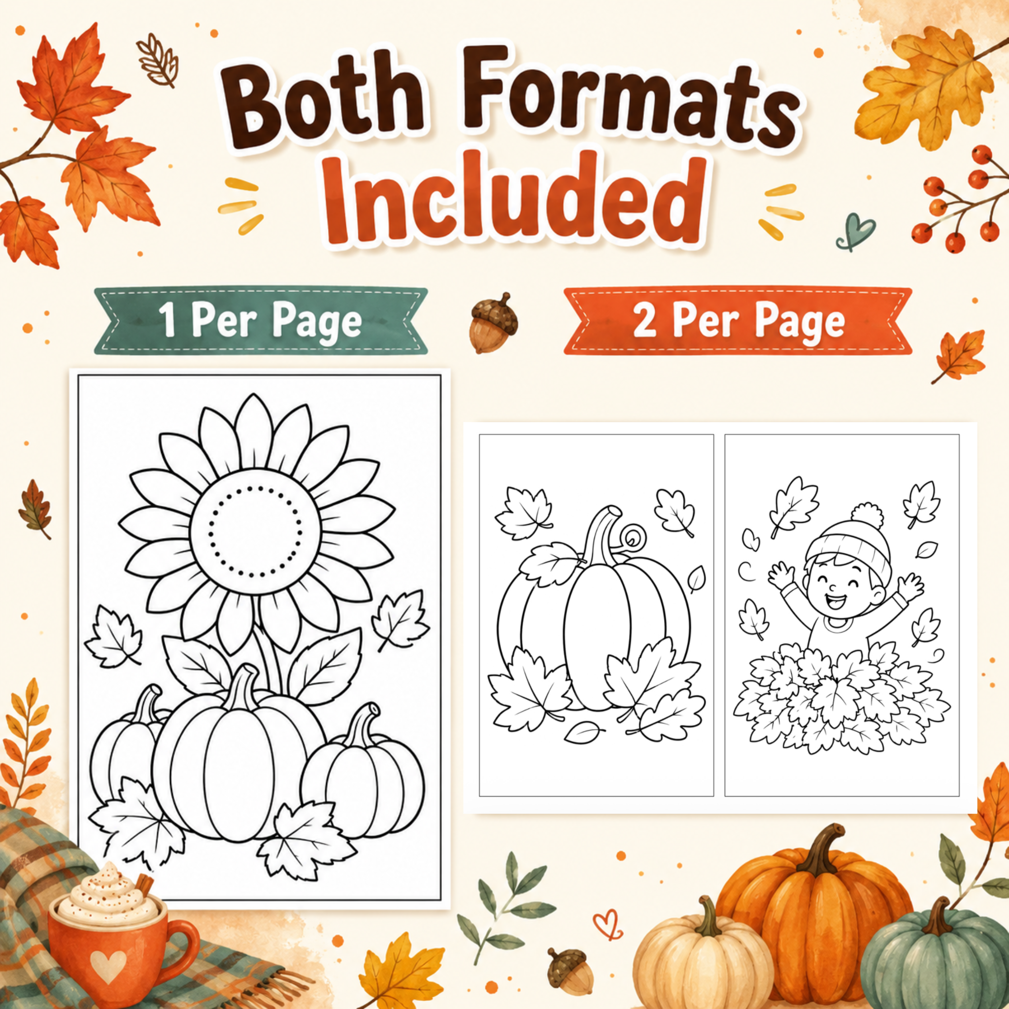 Fall Coloring Pages for Kids, Autumn Coloring Pages Printable, Fall Coloring Book, Pumpkin & Leaves Coloring Sheets, Fall Activity PDF