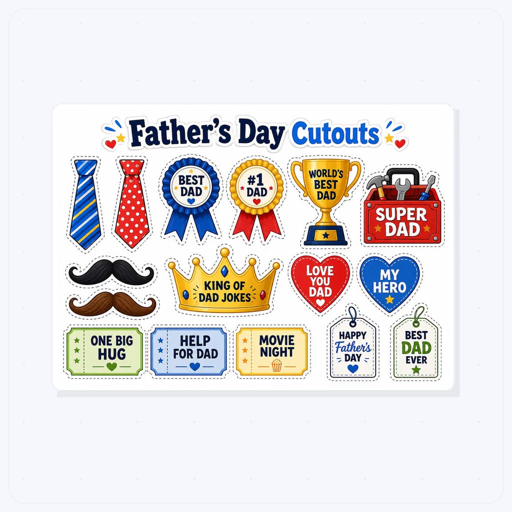 Fathers Day Cutouts Printable, Dad Card Making Kit, Gift for Dad Craft, Kids Cutouts Activity, Cut and Paste Printable Craft, Kids Activity
