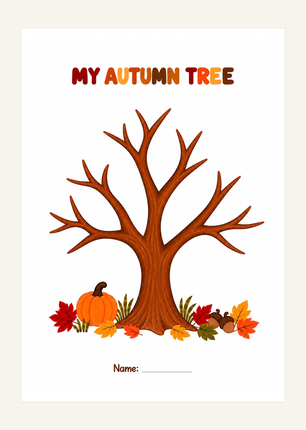 Fall Tree Craft Printable for Kids, Autumn Tree Template, Fingerprint, Pom Pom, Torn Paper, Play Dough Activity, Preschool Fine Motor Art