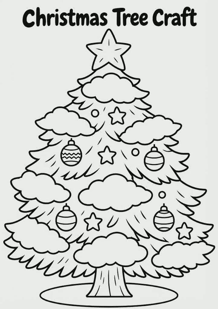 Christmas Tree Cotton Ball Craft | Christmas Coloring Page for Kids | Winter Fine Motor Activity | Preschool Printable