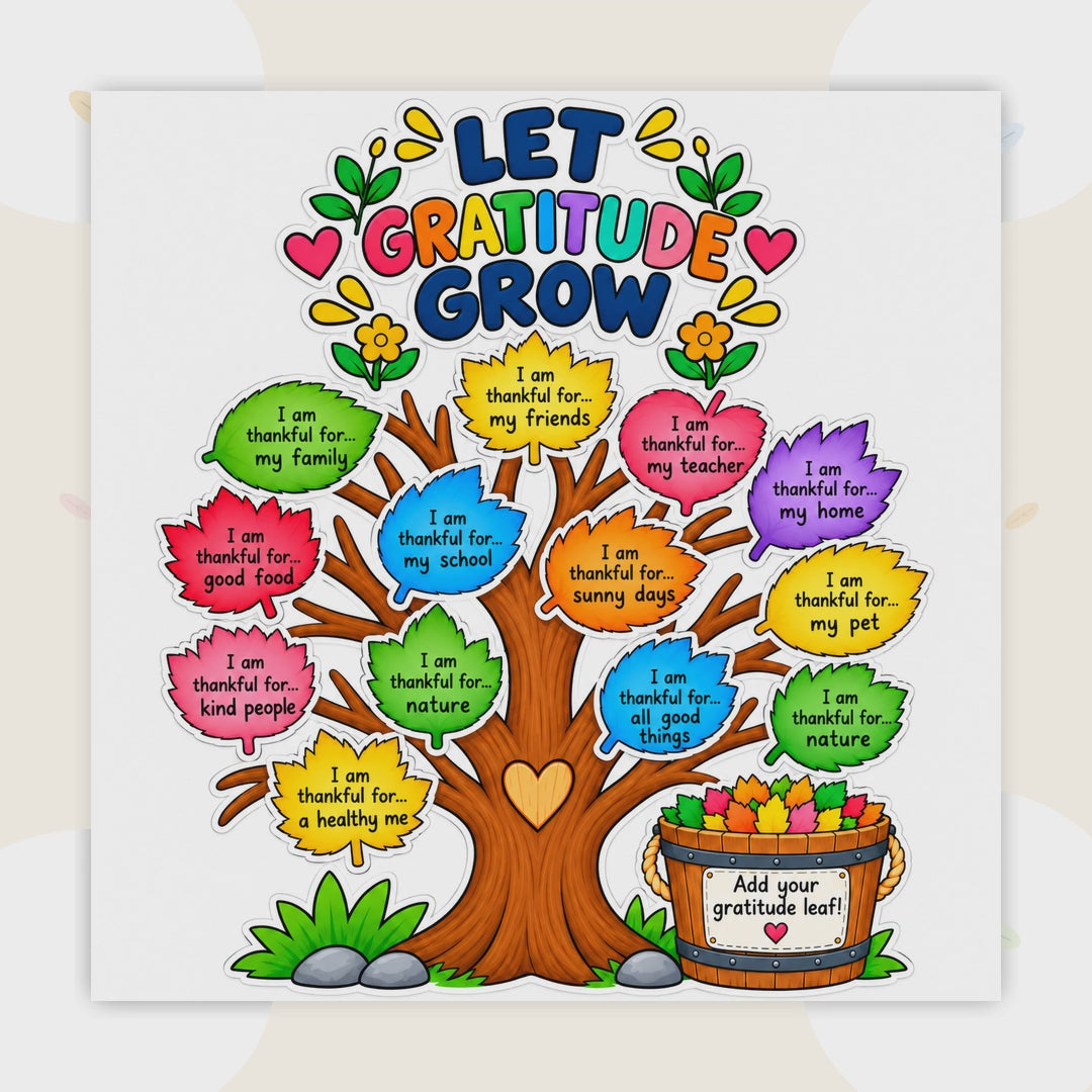 Thanksgiving Gratitude Tree Printable, Thankful Leaves Activity, Let Gratitude Grow Craft, Fall Bulletin Board, Gratitude Activity
