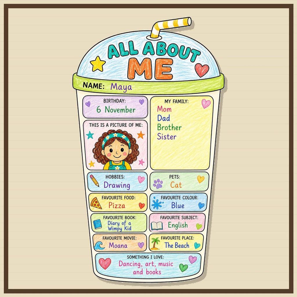 All About Me Printable, Back to School Activity, First Day of School Worksheet, Student Questionnaire, Classroom Bulletin Board Display