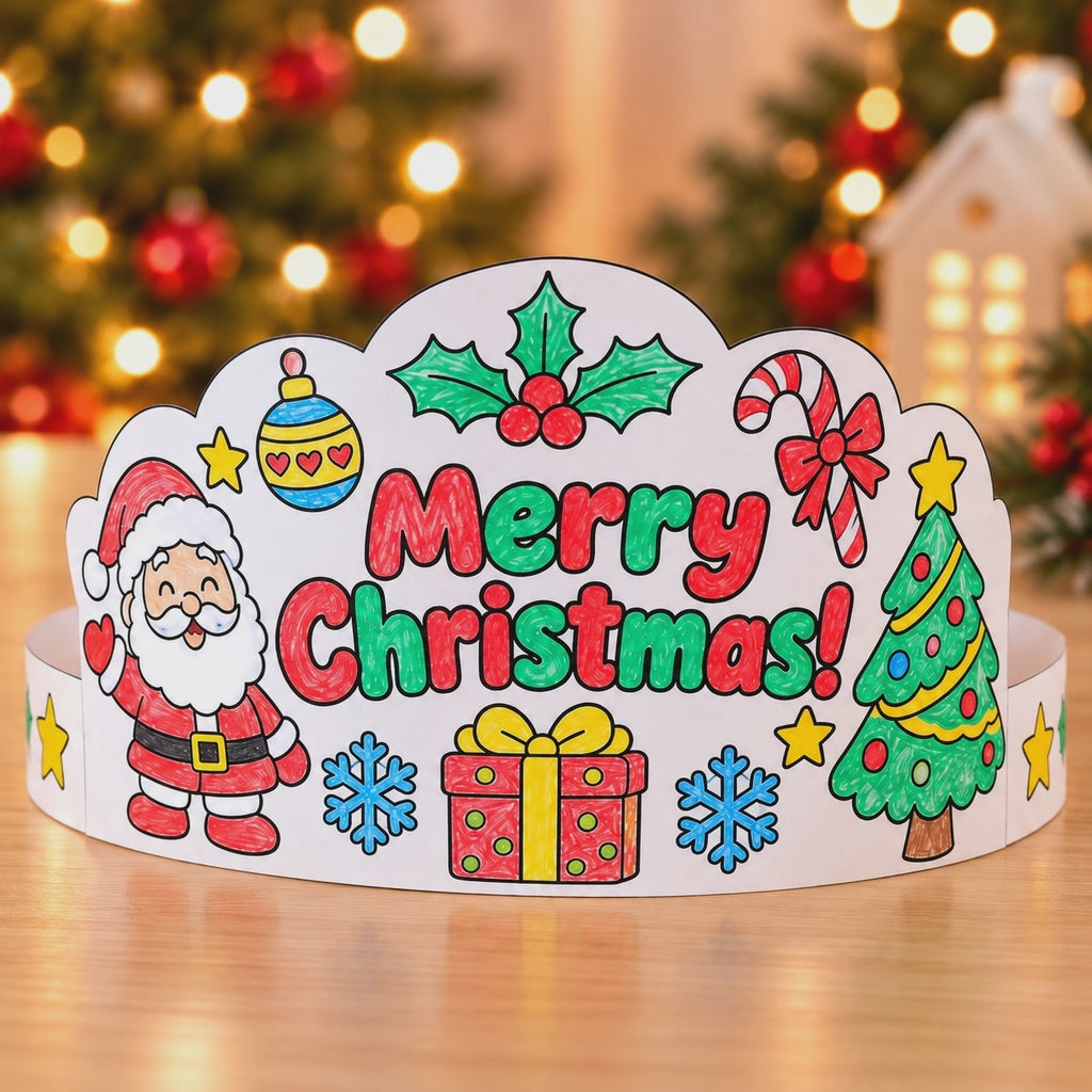 Christmas Crown Printable for Kids | Merry Christmas Coloring Crown, Christmas Headband Craft & Classroom Activity