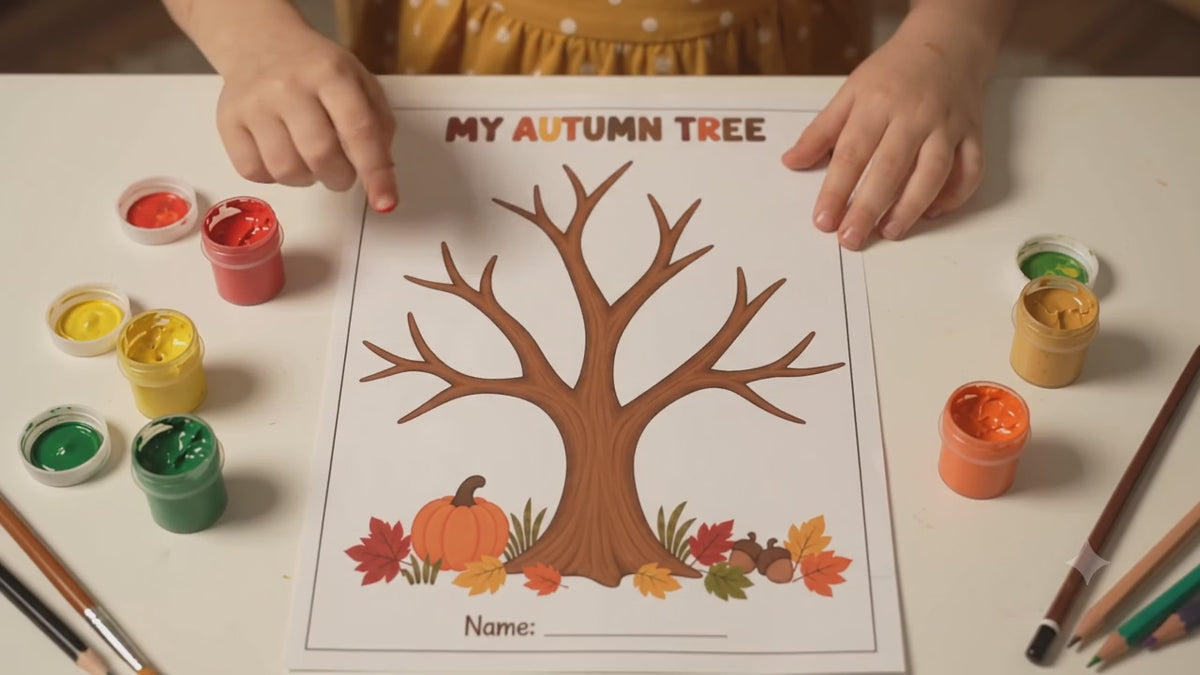 Fall Tree Craft Printable for Kids, Autumn Tree Template, Fingerprint, Pom Pom, Torn Paper, Play Dough Activity, Preschool Fine Motor Art