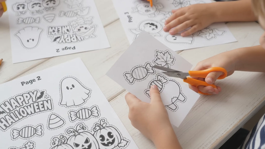 Halloween Wreath Craft for Kids, Printable Cut and Paste Wreath, Halloween Cutouts, Color Cut Glue Activity, Preschool Classroom Craft