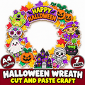 Halloween Wreath Craft for Kids, Printable Cut and Paste Activity, 7-Page Halloween Cutouts, Preschool Classroom Craft